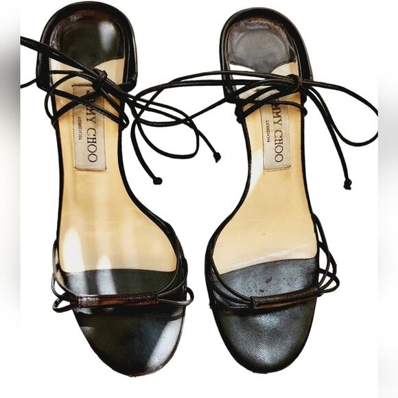 JIMMY CHOO LACE UP BLACK SANDAL SIZE 35.5 (5.5 US) - Picture 1 of 10